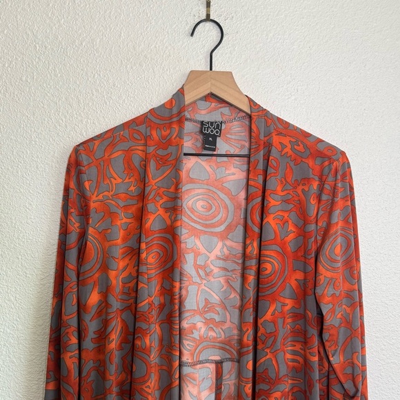 Clara Sun Woo Cardigan XL Waterfall Bright Artsy Floral Sun Beachy Summer Boho - Picture 2 of 5